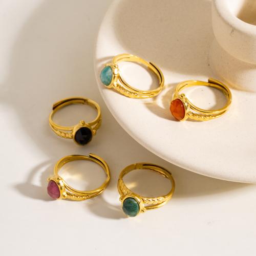 Stainless Steel Finger Ring, 304 Stainless Steel, with Natural Stone, gold color plated, different materials for choice & for woman, more colors for choice, Sold By PC