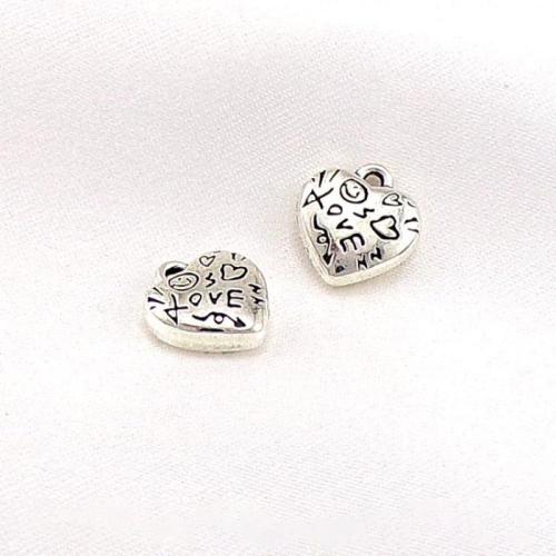 Colgantes de Aleación de Zinc en Forma de Corazón, chapado en color de plata, Bricolaje, libre de níquel, plomo & cadmio, 11x10x4mm, 100PCs/Bolsa, Vendido por Bolsa