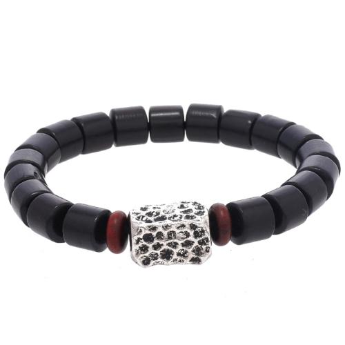 Wood Bracelets, with Elastic Thread & Tibetan Style, handmade, fashion jewelry & Unisex, black, Sold By PC