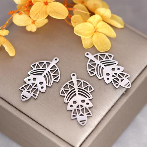 Stainless Steel Pendants, 304 Stainless Steel, Leaf, plated, DIY & hollow, original color, Sold By PC