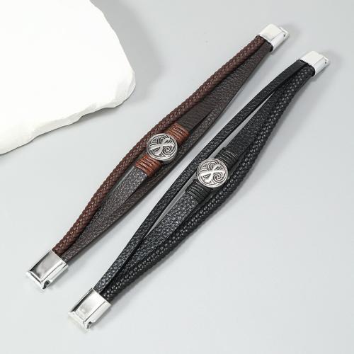 PU Leather Cord Bracelets, with Tibetan Style, handmade, three layers & fashion jewelry & for man, more colors for choice, Sold By PC