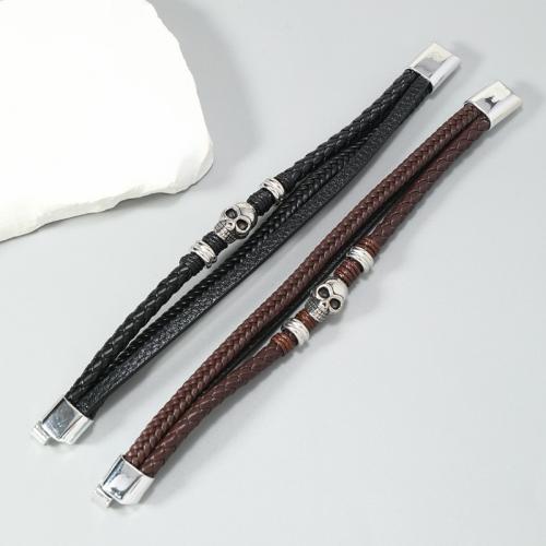 PU Leather Cord Bracelets, with Tibetan Style, handmade, three layers & fashion jewelry & for man, more colors for choice, Sold By PC