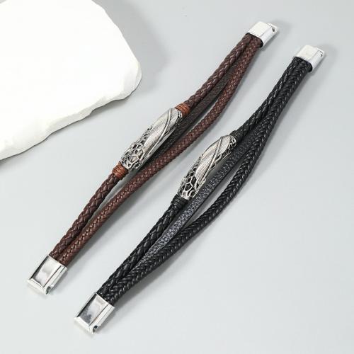 PU Leather Cord Bracelets, with Tibetan Style, handmade, three layers & fashion jewelry & for man, more colors for choice, Sold By PC