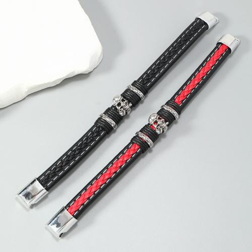 PU Leather Cord Bracelets, with Wax Cord & Tibetan Style, handmade, fashion jewelry & for man, more colors for choice, Sold By PC