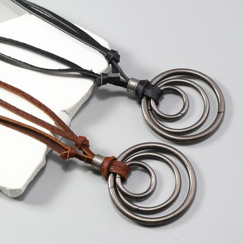 Sweater Chain Necklace, Cowhide, with Tibetan Style, handmade, fashion jewelry & Unisex, more colors for choice, Sold By PC