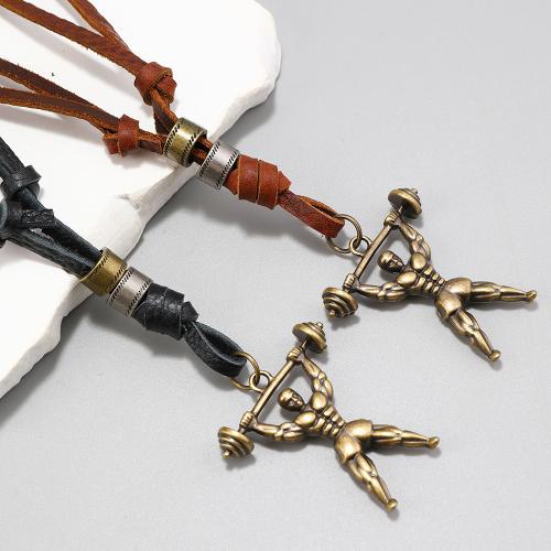 Sweater Chain Necklace, Cowhide, with Tibetan Style, handmade, fashion jewelry & Unisex, more colors for choice, Sold By PC