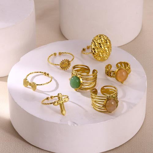 Stainless Steel Finger Ring, 304 Stainless Steel, with Gemstone, Vacuum Ion Plating, different styles for choice & for woman, more colors for choice, Sold By PC