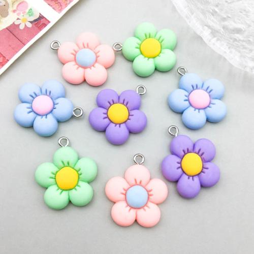 Tibetan Style Pendants, with Resin & Plastic, Flower, epoxy gel, DIY, more colors for choice, 22x24mm, 100PCs/Bag, Sold By Bag