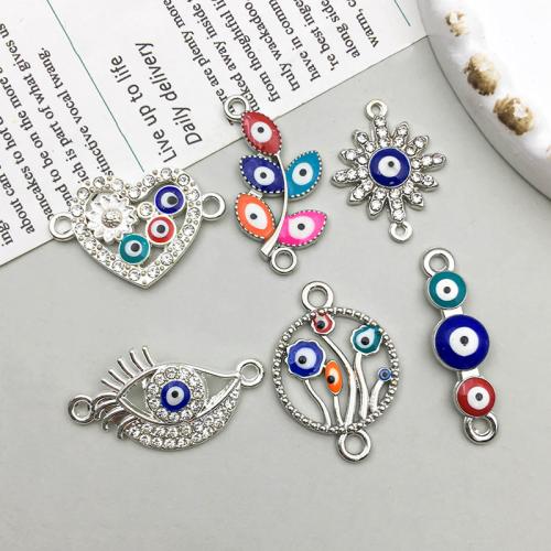 Evil Eye Connector, Tibetan Style, plated, DIY & evil eye pattern & with rhinestone & 1/1 loop, more colors for choice, 100PCs/Bag, Sold By Bag