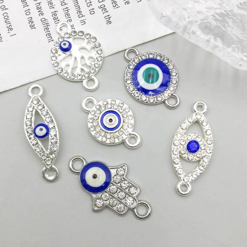 Evil Eye Connector, Tibetan Style, plated, DIY & evil eye pattern & with rhinestone & 1/1 loop, more colors for choice, 100PCs/Bag, Sold By Bag