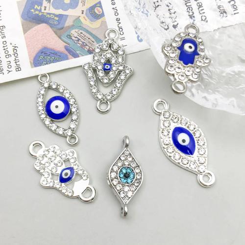 Evil Eye Connector, Tibetan Style, plated, DIY & evil eye pattern & with rhinestone & 1/1 loop, more colors for choice, 100PCs/Bag, Sold By Bag