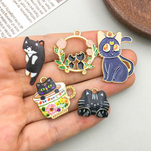 Tibetan Style Enamel Pendants, Cat, plated, DIY & different styles for choice, more colors for choice, 100PCs/Bag, Sold By Bag