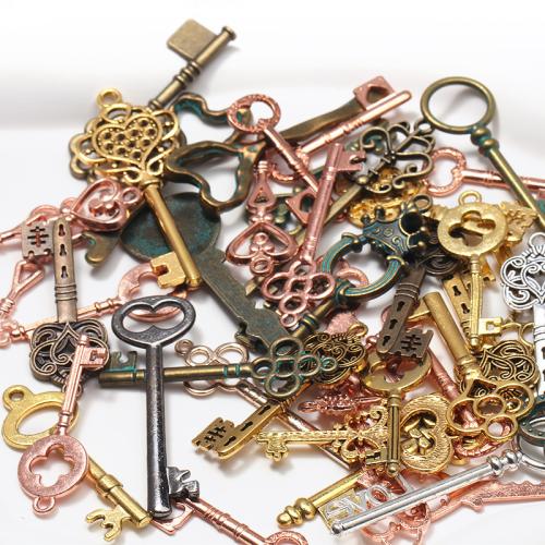 Tibetan Style Key Pendants, plated, random style & DIY, 100G/Bag, Sold By Bag