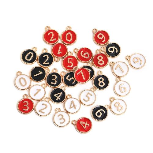 Tibetan Style Enamel Pendants, Number, gold color plated, DIY & different styles for choice, more colors for choice, 14.50x12x2mm, 100PCs/Bag, Sold By Bag