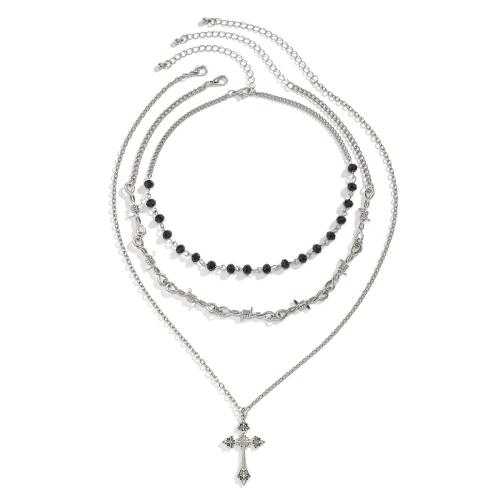 alliage de zinc collier, avec chaîne de fer & cristal, croix, Placage de couleur platine, style gothique & styles différents pour le choix & pour femme, Vendu par PC