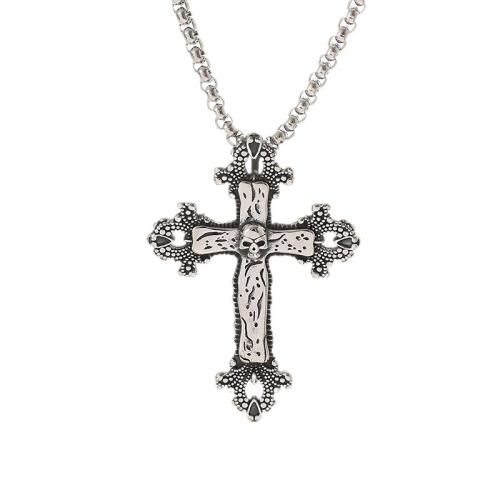 Pendentifs en titane, Acier titane, Croix avec tête de mort, DIY, 64.07mm, Vendu par PC