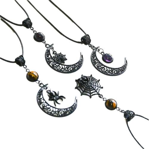 Tibetan Style Jewelry Necklace, with leather cord & Gemstone, with 5cm extender chain, plated, Different Shape for Choice & punk style & Unisex, more colors for choice, nickel, lead & cadmium free, about:3-5cm, Length:Approx 38 cm, Sold By PC