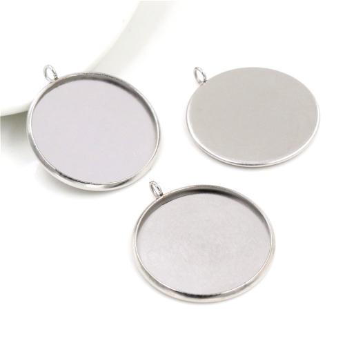 Stainless Steel Pendant Setting, 304 Stainless Steel, Flat Round, DIY & different size for choice, original color, Approx 100PCs/Bag, Sold By Bag