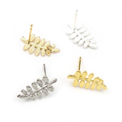 Brass Earring Stud Component, Leaf, plated, DIY, more colors for choice, nickel, lead & cadmium free, 15x13mm, Approx 100PCs/Bag, Sold By Bag