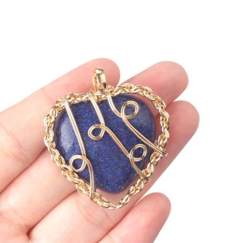 Gemstone Pendants Jewelry, Natural Stone, with Iron, Heart, DIY & different materials for choice, more colors for choice, nickel, lead & cadmium free, 42x37mm, Sold By PC