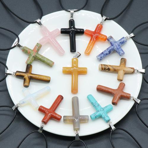 Gemstone Pendants Jewelry, Natural Stone, Cross, DIY & different materials for choice, more colors for choice, Sold By PC