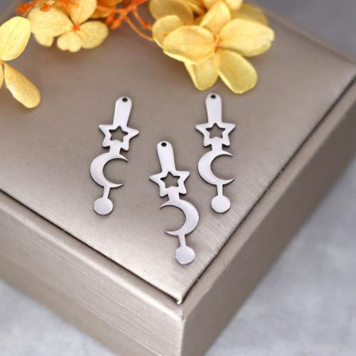 Stainless Steel Pendants, 304 Stainless Steel, Moon and Star, plated, DIY & hollow, original color, Sold By PC