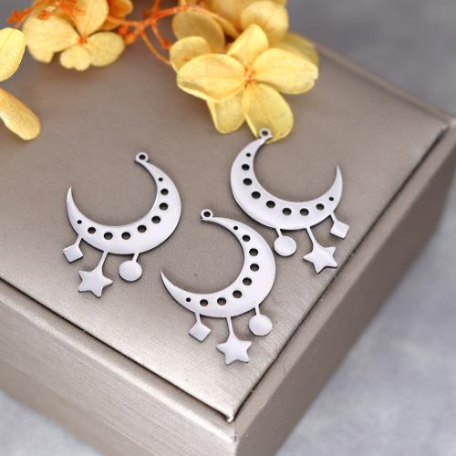 Stainless Steel Pendants, 304 Stainless Steel, Moon and Star, plated, DIY & hollow, original color, Sold By PC