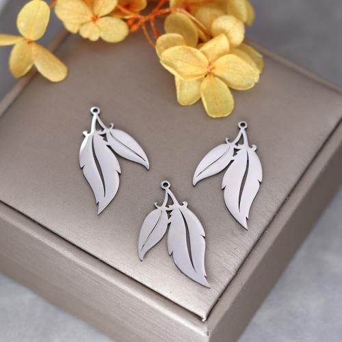 Stainless Steel Pendants, 304 Stainless Steel, Leaf, plated, DIY & hollow, original color, Sold By PC