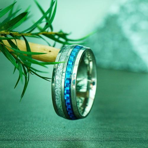 Stainless Steel Finger Ring, 304 Stainless Steel, with Carbon Fibre & Wood, epoxy gel, fashion jewelry & different size for choice & for man, more colors for choice, Sold By PC