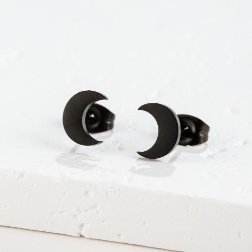 Stainless Steel Stud Earrings, 304 Stainless Steel, Moon, plated, fashion jewelry & Unisex, more colors for choice, Sold By Pair