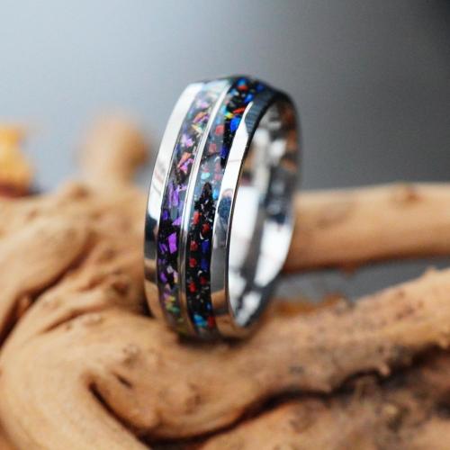 Emaille Rostfreier Edelstahl Fingerring, 304 Edelstahl, Epoxidharzklebstoff, unisex & verschiedene Größen vorhanden & verschiedene Muster für Wahl, Silberfarbe, verkauft von PC