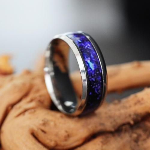 Emaille Rostfreier Edelstahl Fingerring, 304 Edelstahl, Epoxidharzklebstoff, unisex & verschiedene Größen vorhanden & verschiedene Muster für Wahl, Silberfarbe, verkauft von PC