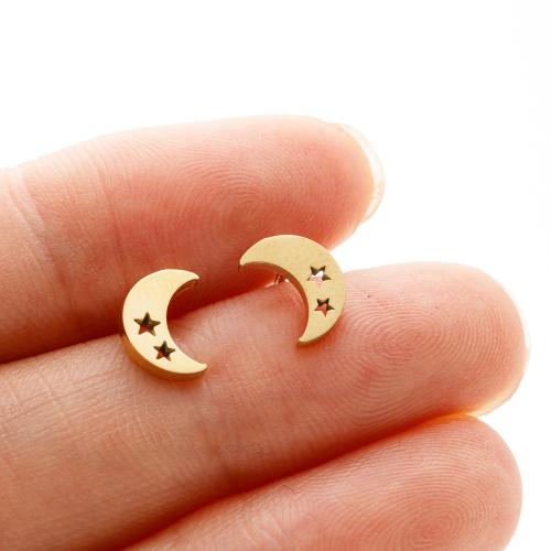 Stainless Steel Stud Earrings, 304 Stainless Steel, Moon, plated, fashion jewelry & Unisex & hollow, more colors for choice, Sold By Pair