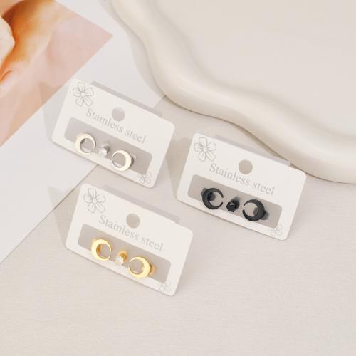 Stainless Steel Stud Earrings, 304 Stainless Steel, with Cubic Zirconia, Moon, plated, three pieces & fashion jewelry & Unisex, more colors for choice, Sold By Set