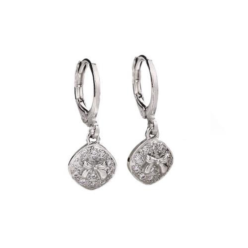 Boucles d'oreilles en laiton zircon cubique pavent, Placage, pavé de micro zircon & pour femme, couleur platine, 22mm, Vendu par paire