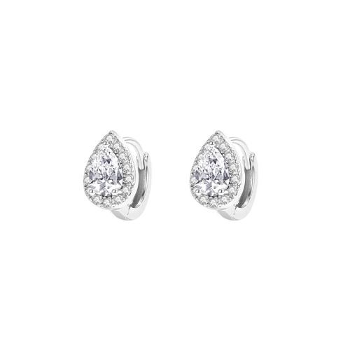 Boucles d'oreilles en laiton zircon cubique pavent, Placage, pavé de micro zircon & pour femme, couleur platine, 7x11mm, Vendu par paire