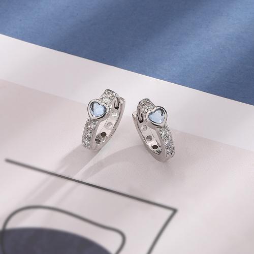 Boucles d'oreilles en laiton zircon cubique pavent, Placage, pavé de micro zircon & pour femme, couleur platine, 5x14mm, Vendu par PC