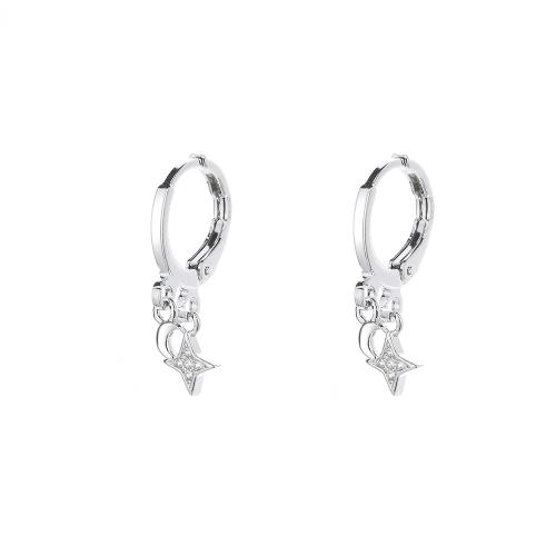 Boucles d'oreilles en laiton zircon cubique pavent, Placage, pavé de micro zircon & pour femme, couleur platine, 20mm, Vendu par paire