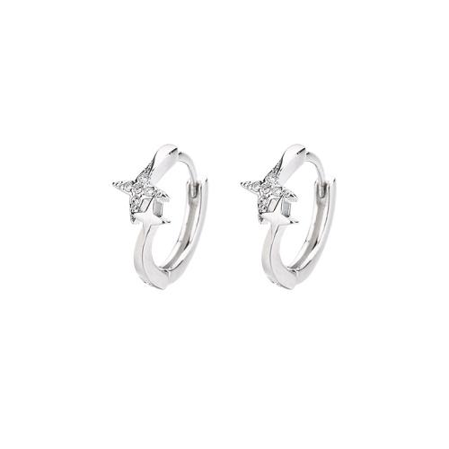 Boucles d'oreilles en laiton zircon cubique pavent, Placage, pavé de micro zircon & pour femme, couleur platine, 14mm, Vendu par paire