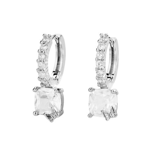 Boucles d'oreilles en laiton zircon cubique pavent, Placage, pavé de micro zircon & pour femme, couleur platine, 20x67mm, Vendu par paire