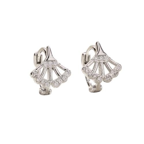 Cubic Zirconia Micro Pave Brass Earring, Ginkgo Leaf, plated, micro pave cubic zirconia & for woman, platinum color, Leaves 9MM, inner diameter 8MM, Sold By Pair