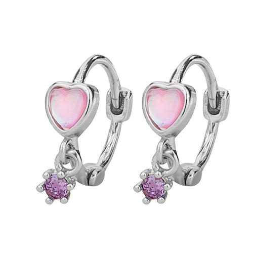 Boucles d'oreilles en laiton zircon cubique pavent, Placage, pavé de micro zircon & pour femme, couleur platine, 9x5mm, Vendu par paire