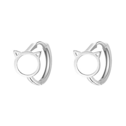 Brass Leverback Earring, plated, for woman, platinum color, Cat 10*9mm, inner diameter 11mm, Sold By Pair