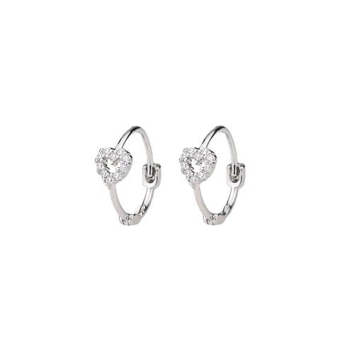 Cubic Zirconia Micro Pave Brass Earring, plated, micro pave cubic zirconia & for woman, platinum color, Heart 5MM, diameter 11MM, Sold By Pair