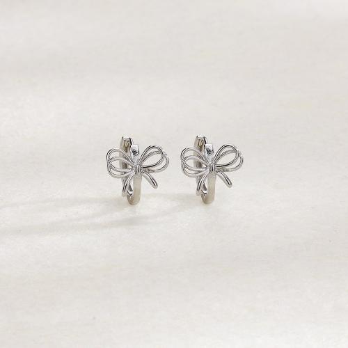 Laiton Leverback boucle d'oreille, Noeud papillon, Placage, pour femme, couleur platine, 14mm, Vendu par paire