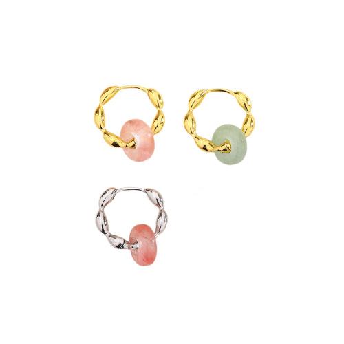 Brass Leverback Earring, with Hetian Jade & Strawberry Quartz, plated, different materials for choice & for woman, more colors for choice, Jade about 4*10MM, olive beads about 3*17MM, Sold By PC