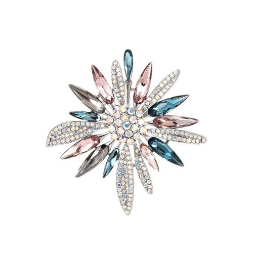 Crystal Brooch, Brass, with Austrian Crystal, plated, micro pave cubic zirconia & for woman, silver color, 56x54mm, Sold By PC