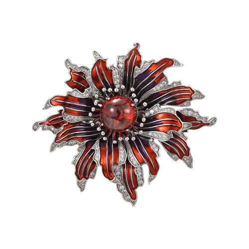 Fashion Brooch Jewelry, Brass, micro pave cubic zirconia & for woman & enamel, red, 60x60mm, Sold By PC