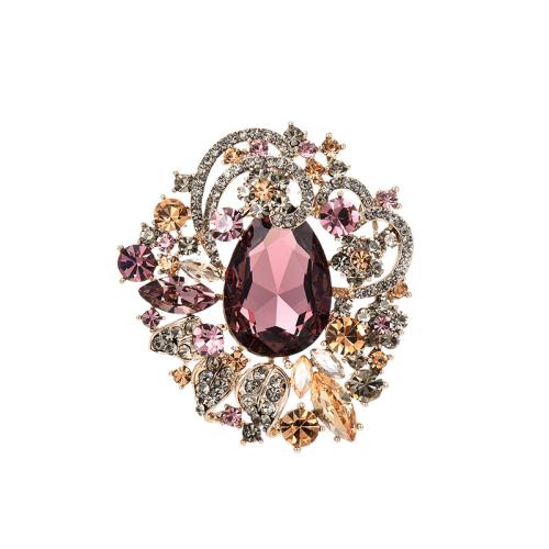 Crystal Brooch, Brass, with Austrian Crystal, plated, micro pave cubic zirconia & for woman, golden, 61x55mm, Sold By PC