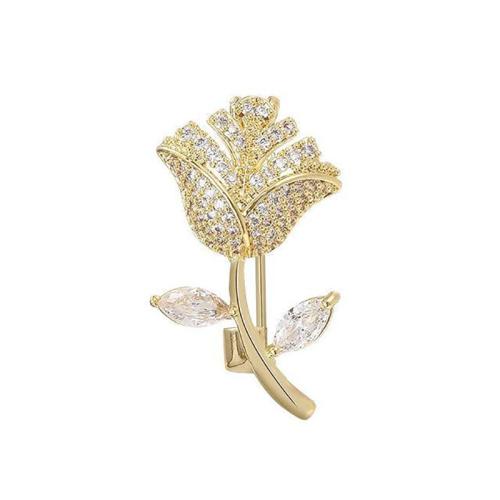 Fashion Brooch Jewelry, Brass, plated, micro pave cubic zirconia & for woman, golden, 23x16mm, Sold By PC